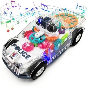 Light Up Baby Toddler Police Car Electric Vehicle Toy Auto Driving, Transparent Gears, Music, Lights, Kids Gifts Baby Toys Car
