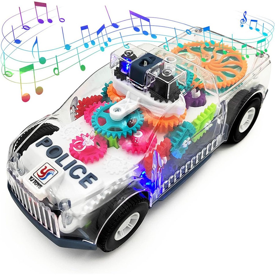 Light Up Baby Toddler Police Car Electric Vehicle Toy Auto Driving, Transparent Gears, Music, Lights, Kids Gifts Baby Toys Car